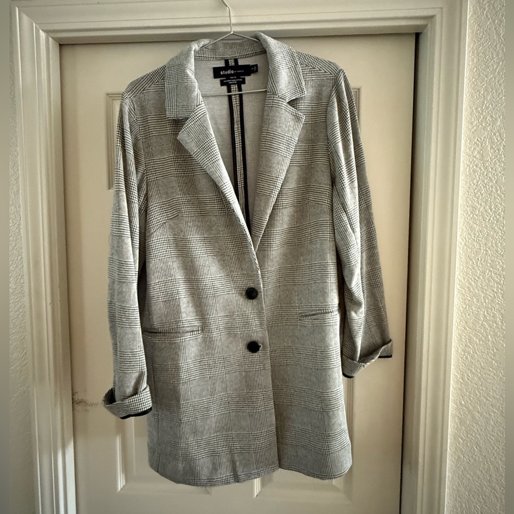 Torrid Studio Longline Knit Blazer in Houndstooth Plaid